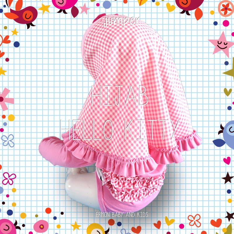 Ermon Baby - Jumper Bayi Perempuan Jumper Baby Cewek Lucu Hijab Karakter Hellokitty + Hijab / Jilbab Usia 0 - 12 Bulan