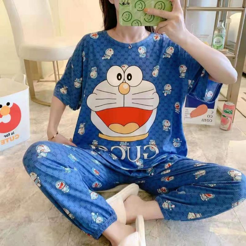 MDLV ~ BAJU TIDUR SET CP JOGGER DORAEMON KAOS SPANDEK BAJU TIDUR DEWASA PREMIUM FASHION IMPORT