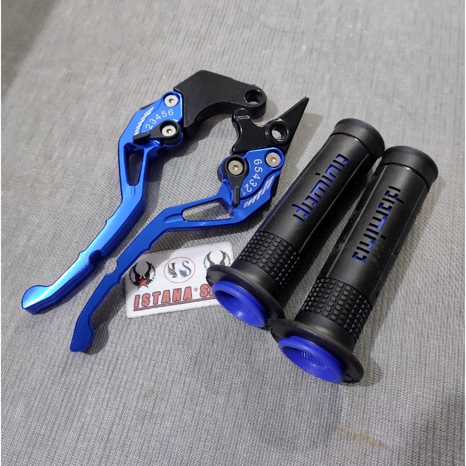 Grip Domino sisik+Handle Rem / Handlebrake Stelan Tiger / Satria Fu / Verza / Megapro / New CB 150 - CNC - BIRU Handle Variasi Promo Bayar Di Tempat