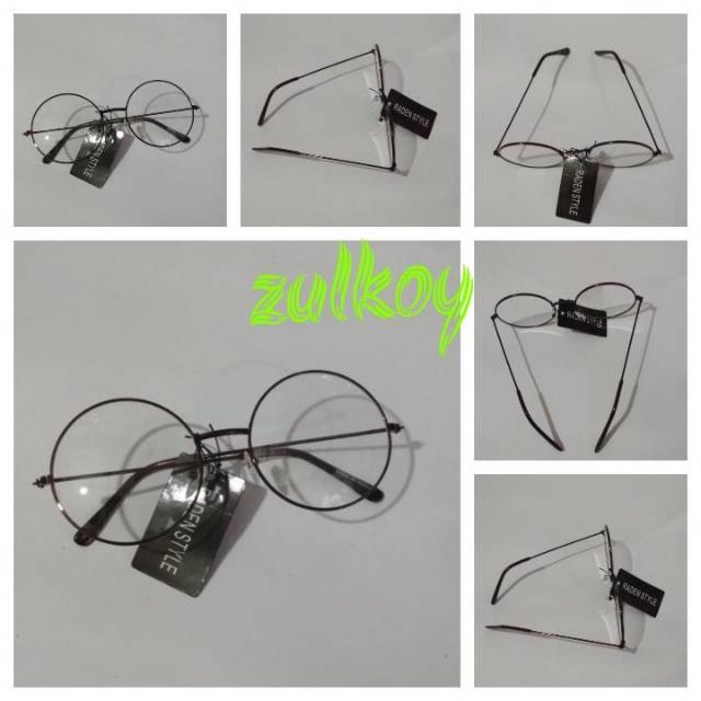 Kacamata nissa sabyan wanita cewek perempuan cantik bulat batang besi coklat