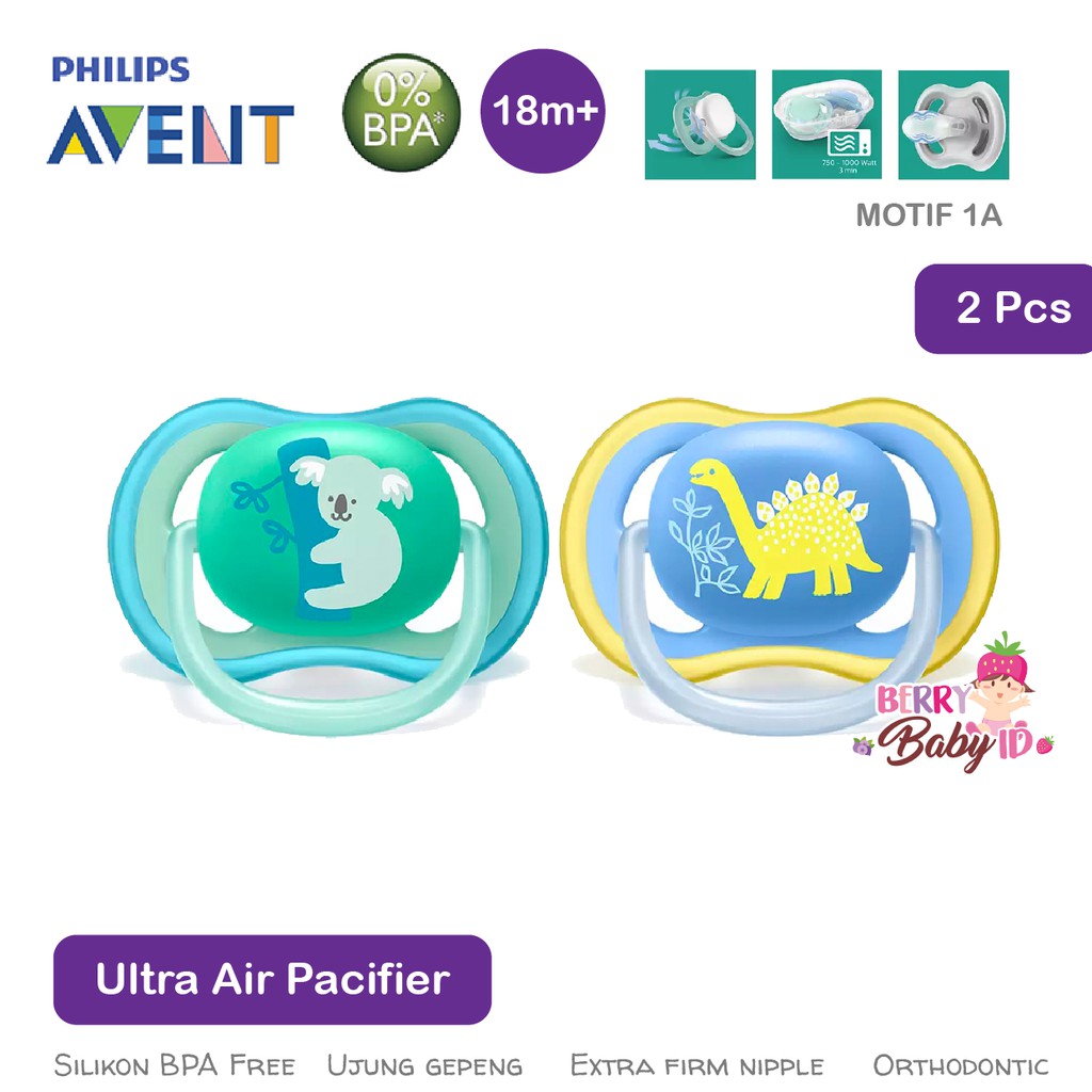Philips Avent 2 Pcs Baby Ultra Deco Air Soother Empeng Dot Bayi 18m+ Berry Mart