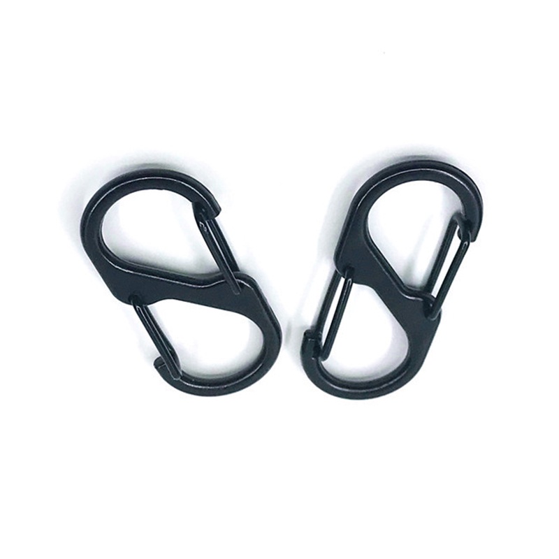 (LUCKID) Carabiner Mini Bentuk S Bahan Stainless Steel Dengan Kunci Untuk Camping