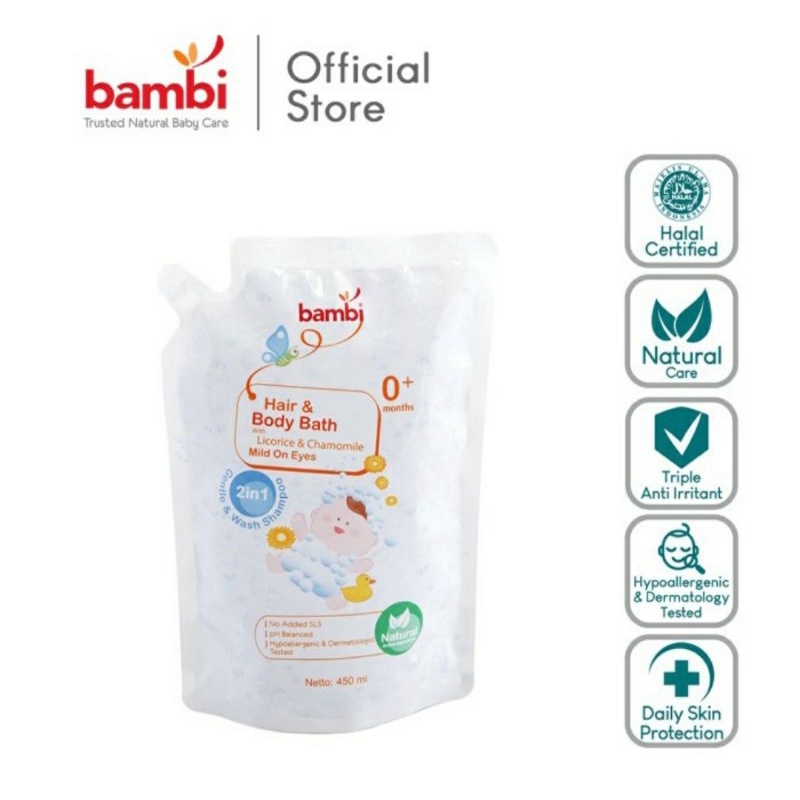 Bambi Baby Hair &amp; Body Bath 450ml REFILL