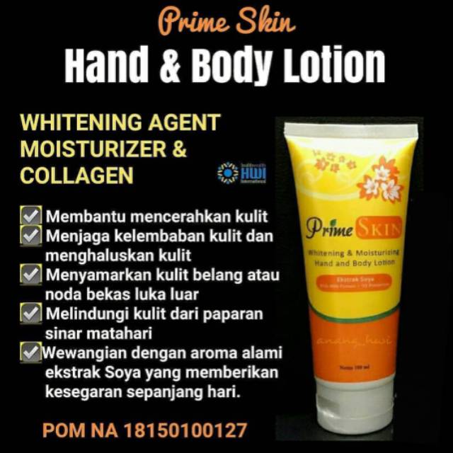 PRIME SKIN HAND BODY LOTION hilangkan bekas luka kulit putih halus cerah alami