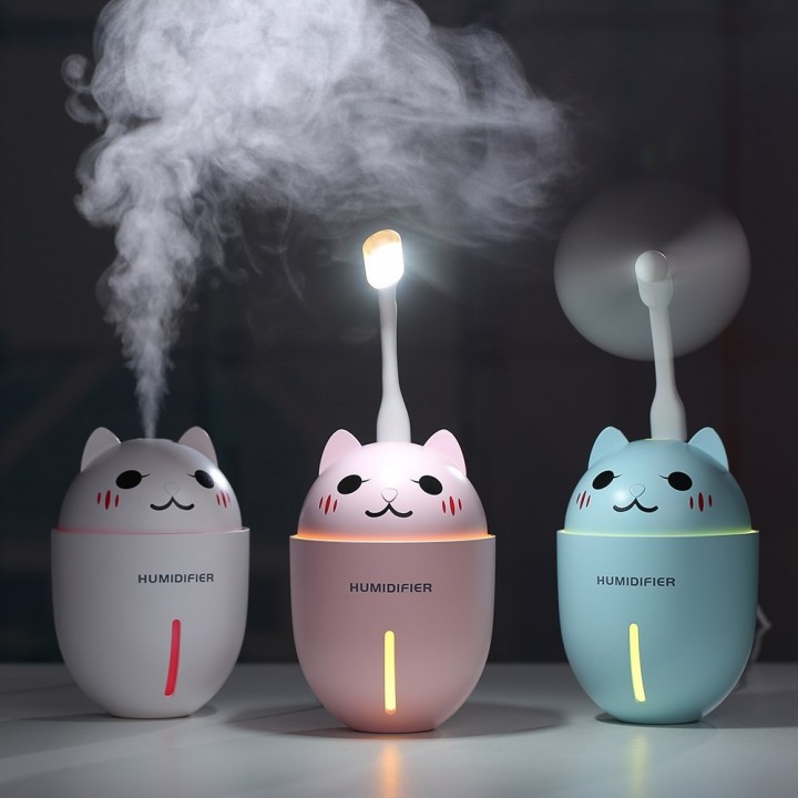 Mini Lucky Cat 3 in 1 Mini Humidifier LED Light Mini Fan 320ML