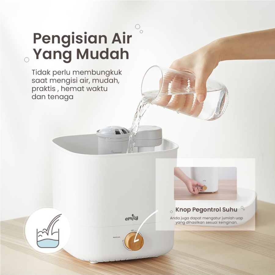 Emily EHF-16201 Top Fill Humidifier 4L | Alat Penjaga Kelembapan Udara