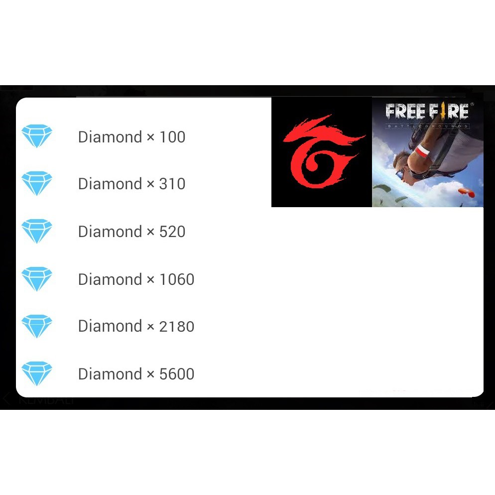 100-520 Diamond Free Fire Battlegrounds Garena - 