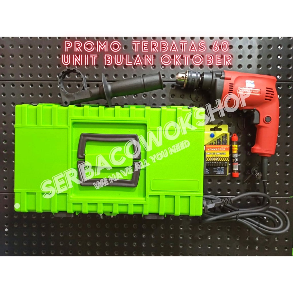 Promo Terbatas 60 Unit Mesin Bor Impact 13 mm Kenmaster + Tool Box Bonus Mata Bor Set Termurah