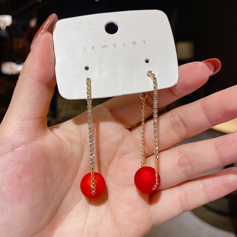 Fancyqube Anting Mutiara Berlian Imitasi Bentuk Bunga Cherry Warna Merah Untuk Wanita