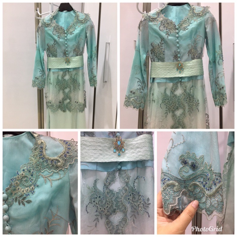 Kebaya Biru Tosca Mewah satu set dengan rok