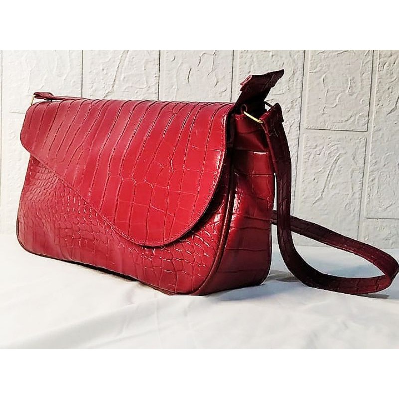 Tas Croco Poni Vintage Maroon - Shoulder Bag - Tas Bahu - Real Picture