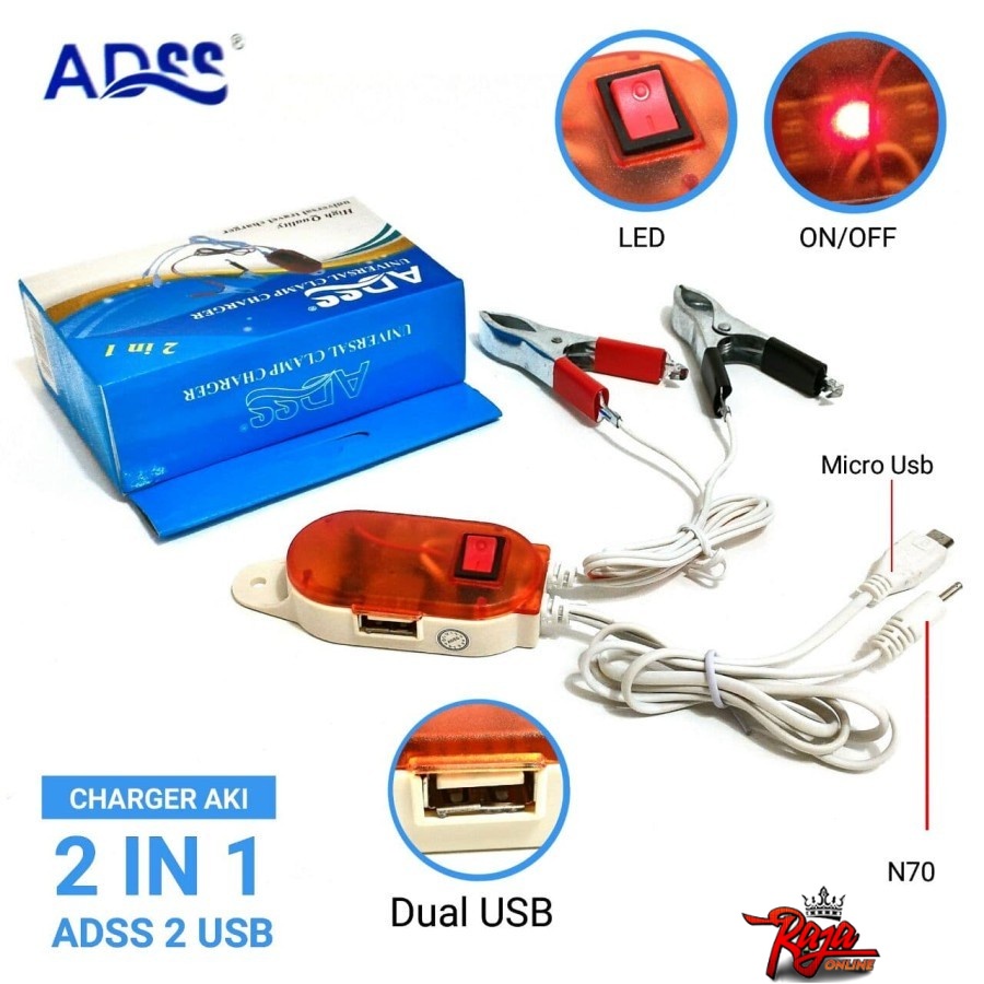 Charger Handphone Aki 2 In 1 / Charger HP Aki 2 In 1 ADSS