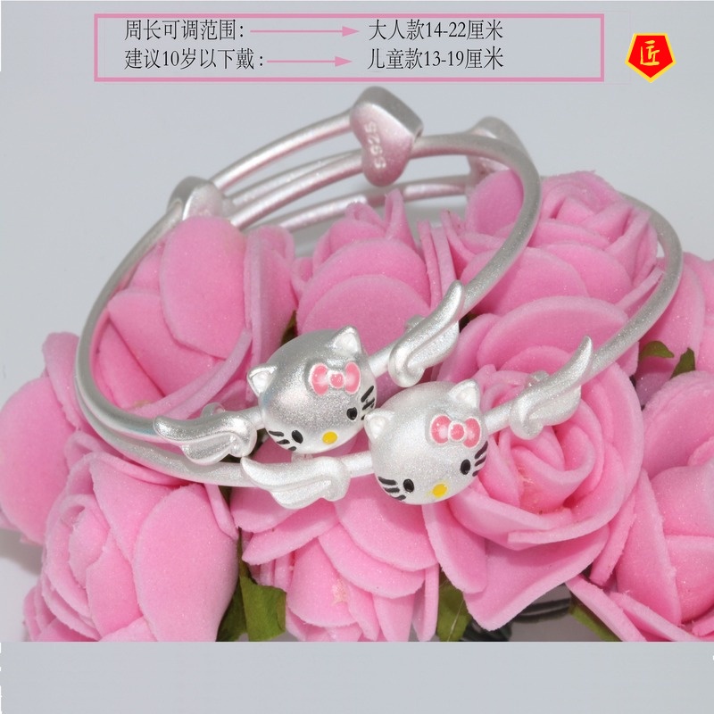 [Ready Stock]Cartoon Cat Solid Silver Bracelet for Girls Cute Personality