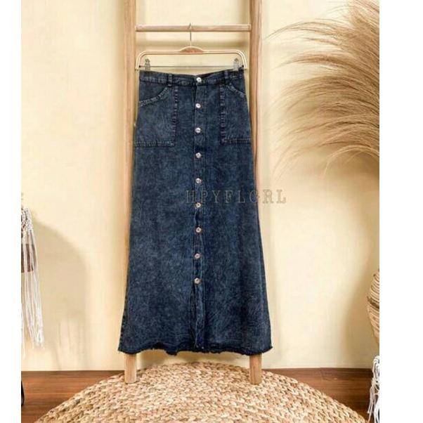 Tidak Diragukan.. ROK BUTTON SNOW HITAM // ROK JEANS PANJANG BUTTON UP MAXI SKIRT SNOW BLACK// ROK J