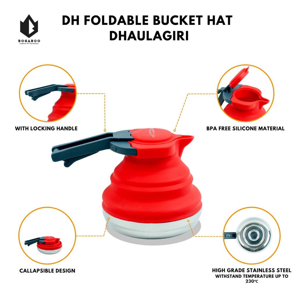 Teko Lipat Dhaulagiri Kapasitas 1,2 Liter Food Grade - Teko Camping - Folding Kettle - Teko Silikon