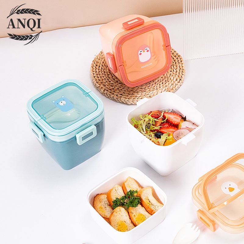 ANQI 1888 Kotak Bekal Makan Siang Bahan Jerami Rectangular Lunch Box Kotak Makan Tempat Bekal Makanan