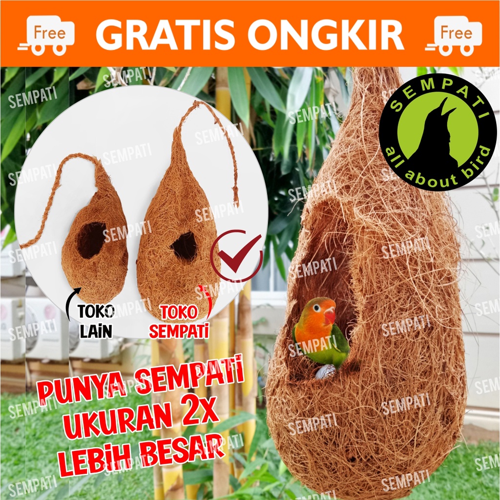 Sarang Burung Lovebird Glodok Burung Jumbo 30 Cm Sarang Telur Glodok Burung Love Bird Murai Kenari Sarang Telur Ternak Susuh Manuk Cocofiber Gantung Serat Kelapa