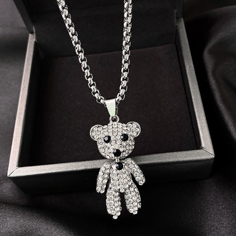 Cute rhinestone beruang tanah kuchao kalung sweet cool wind online influencer disco menari hip hop l