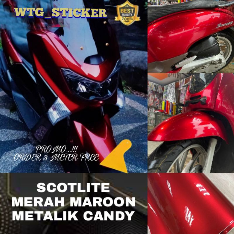 sticker skotlet metalik merah candy glossy / skotlet merah candy /skotlet motor / skotlet mobil