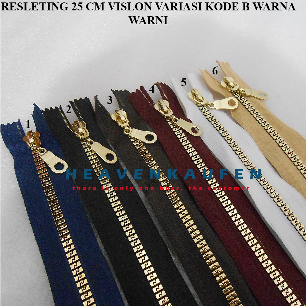 Resleting Zipper Busana 25 cm Vislon Variasi Gold Muda Kode B Warna Warni