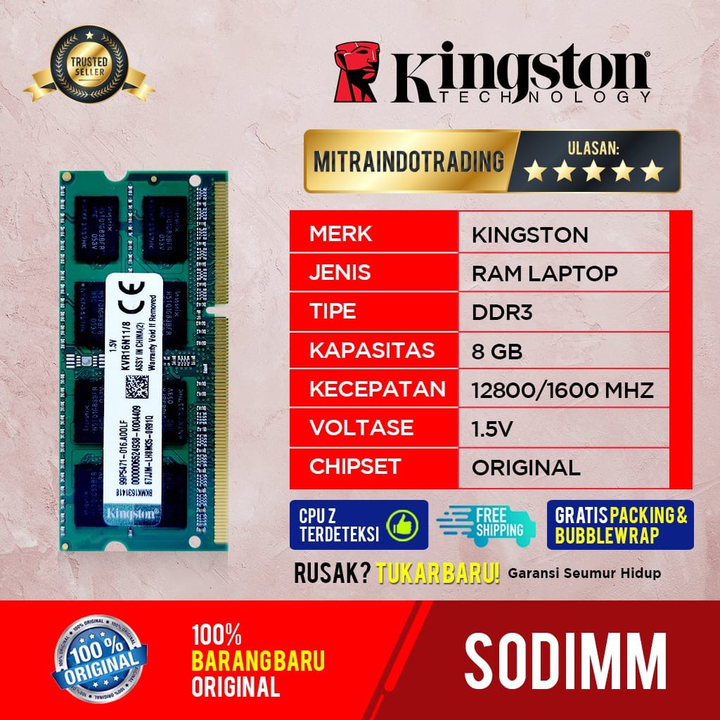 KINGSTON SODIMM DDR3 8GB 12800 NON L 1.5V