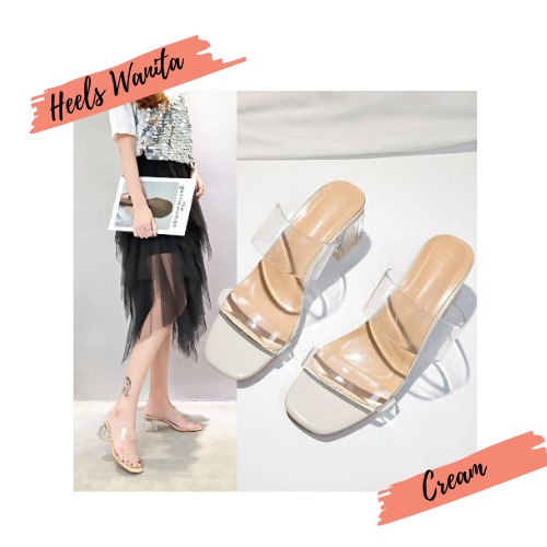 Sandal sendal high heels hak tahu kaca tali jelly 5cm wanita murah