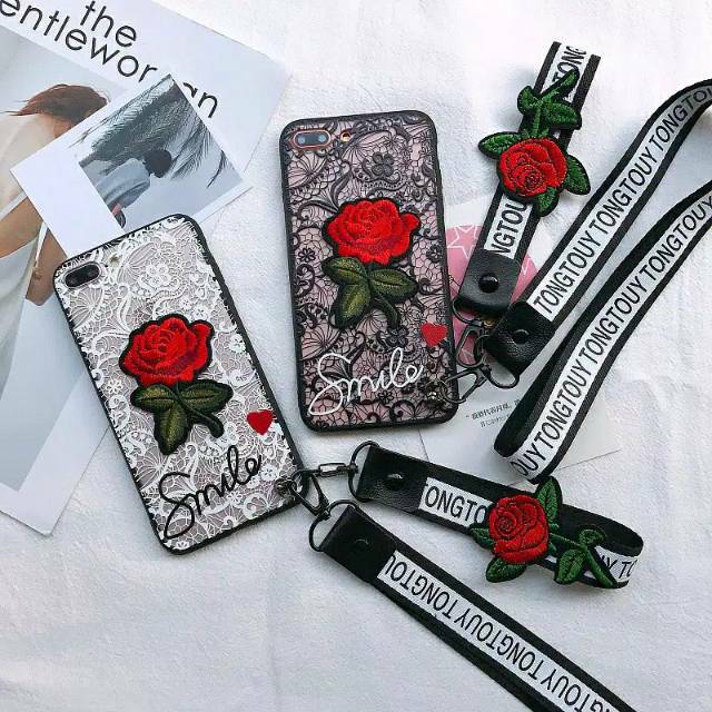 Case renda bunga smile + tali Vivo Y19 V11 V11i 1806 V11 pro 1804 Y91C Y1S 1820  lanyard lace mawar