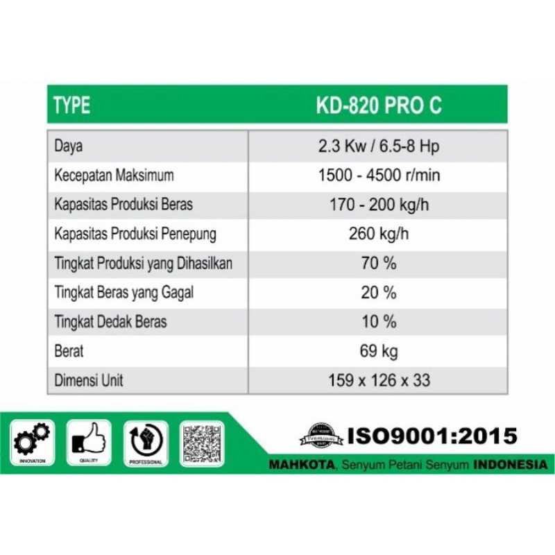 LAGI DISKON Mesin Giling Padi Jadi Beras / Mesin Selep Padi Penepung Mahkota KD 820 Pro C & Engine