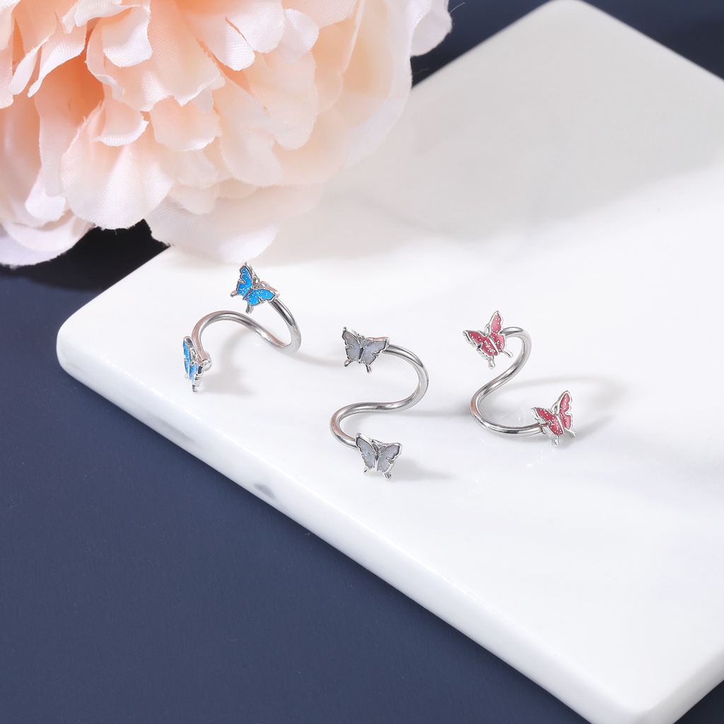 1pc Cincin Tindik Hidung Palsu Bentuk Kupu-Kupu Bahan Stainless steel