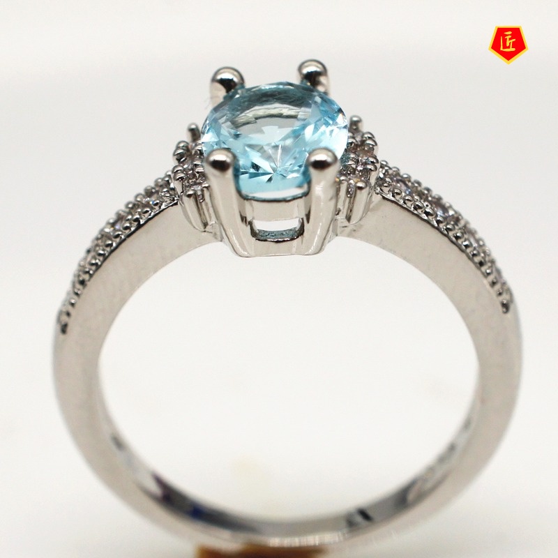[Ready Stock]Micro-Inlaid Blue Gemstone Ring Simple Fashion
