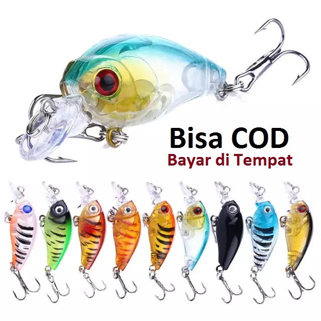SATU SET (isi 9) 4,5cm/4gr Minnow Mini  Umpan Casting Minnow 3D Lure Crankbait Ikan Bass ikan Wader