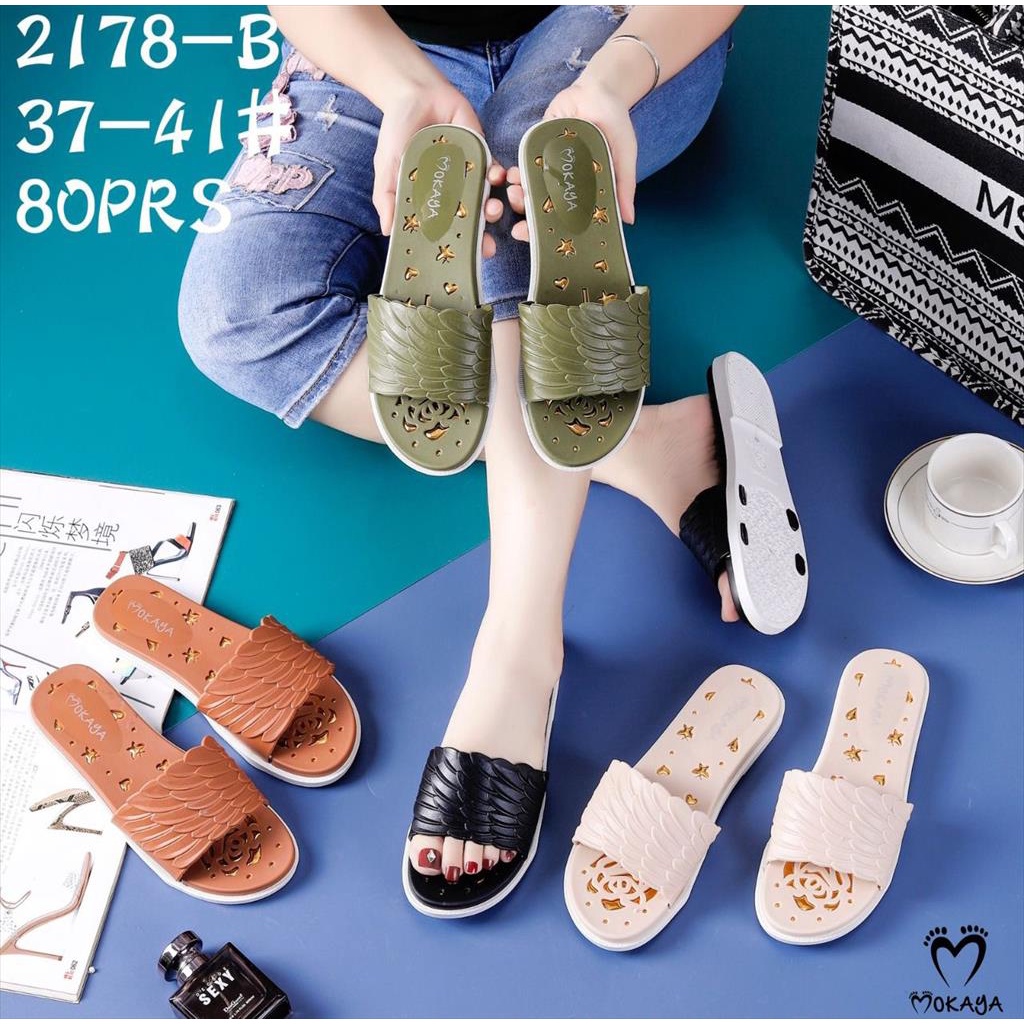 Sandal Slop Wanita Motif Bulu Garuda Super Keren Cantik Elegant Import Mokaya / Size 37-41 (2178-B)