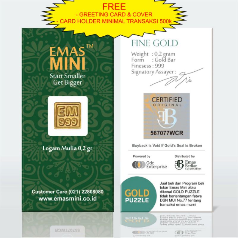Emas Mini 0,2 gr - Mini Gold 0,2 gr - Logam Mulia 0,2gr - Tersedia Box / Kotak Kado - Free Greeting 