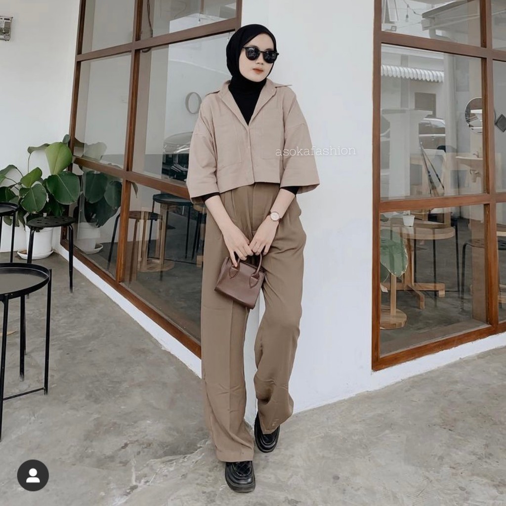 ASOKA Kara Crop Top 991 - Kemeja Crop Oversize - Outer Oversized Shirt Linen