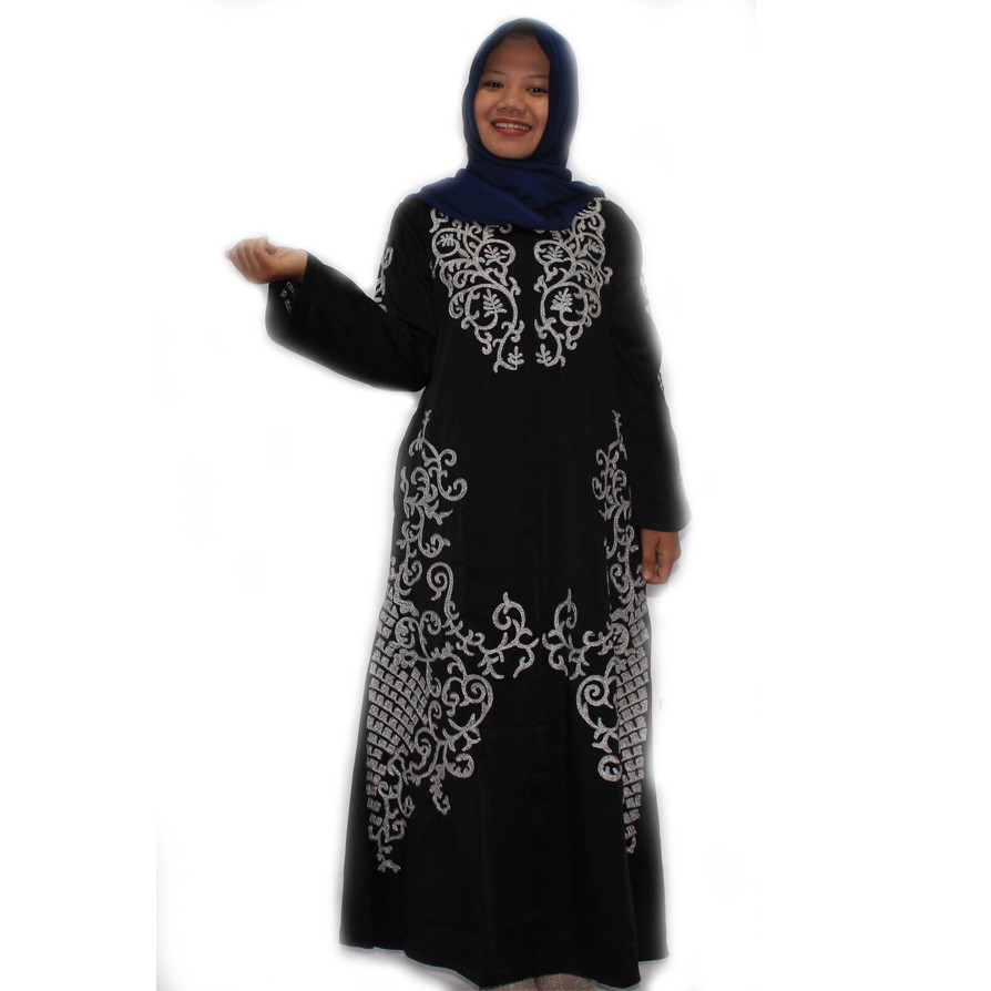 Gamis Bordir Black Basmah - Baju Jubah Hitam - Perlengkapan Umroh Wanita