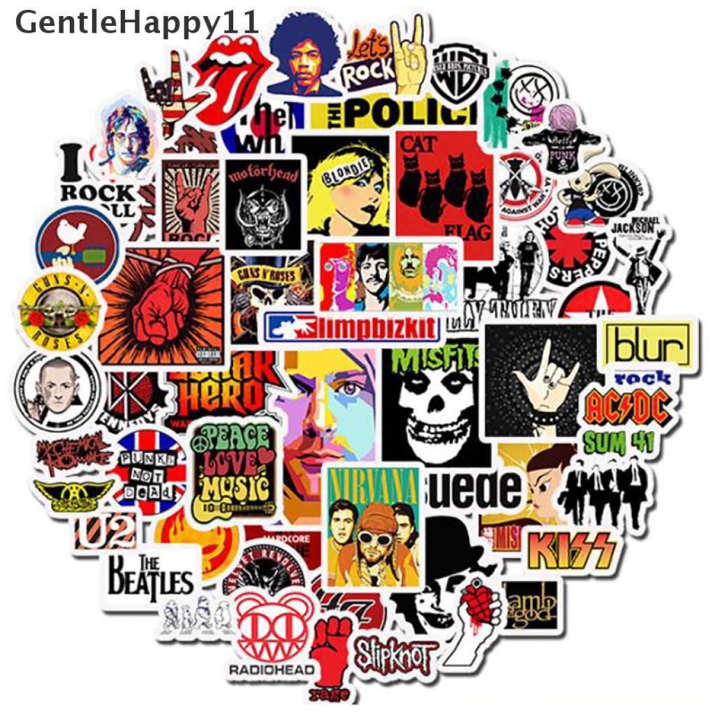 52pcs Stiker Rock and Roll Gaya Hip Hop Punk Untuk Ponsel Laptop Gitar Mobil