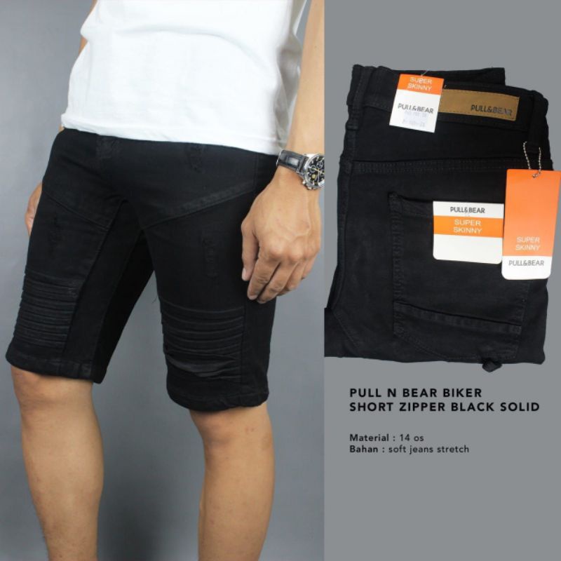 Celana Pendek Pria Denim Biker Black