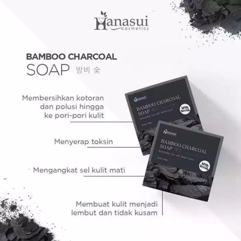 Hanasui Sabun Charcoal Bamboo Soap Sabun Pencerah Wajah Pria Sabun Pembersih Wajah Whitening Scrub Pemutih Wajah H4