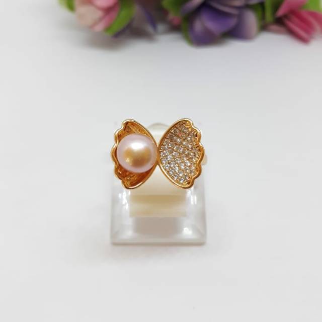 Cincin Mutiara Tawar Bentuk Cangkang Kerang