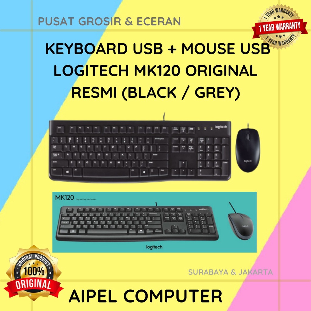 MK120 | KEYBOARD USB + MOUSE USB LOGITECH MK120 ORIGINAL RESMI (BLACK / GREY)