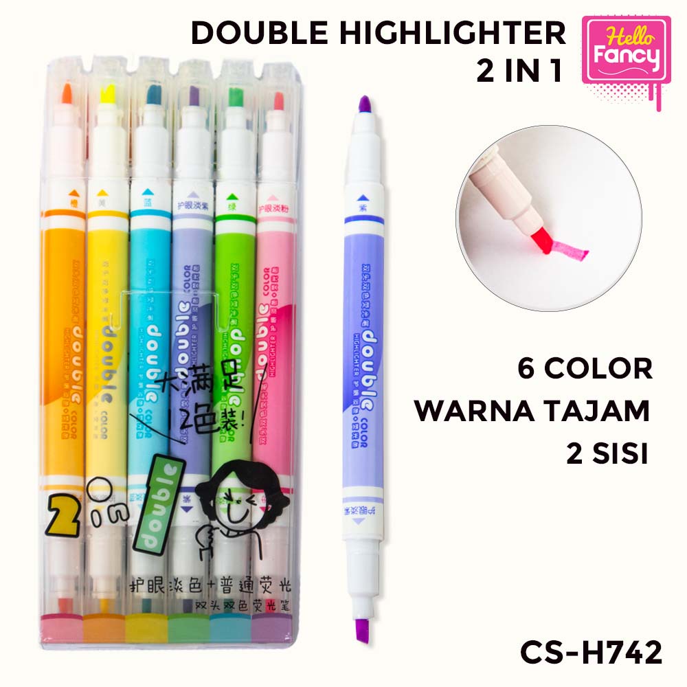 

Double Highlighter 1 Pak isi 6 Warna CHOSCH / Stabilo 2 in 1 / Fancy Highlighter CS-H742