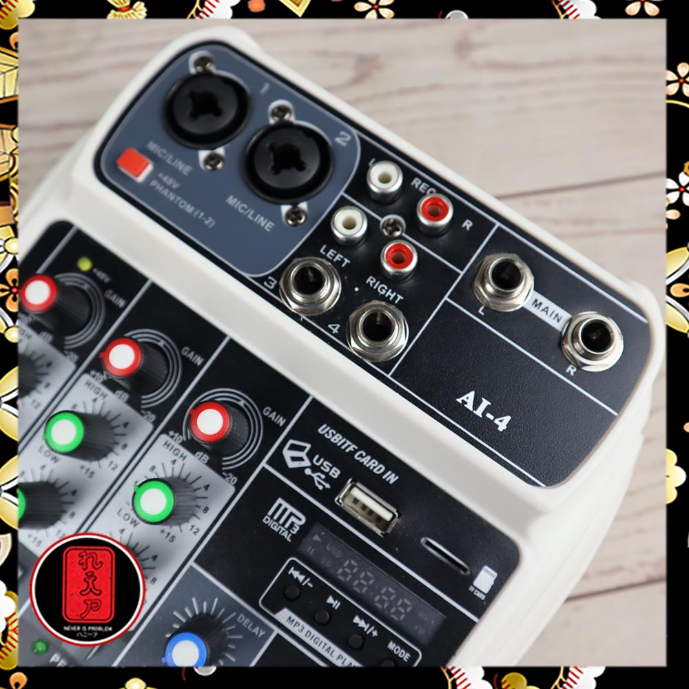 Muslady Professional Compact Mixing Console Mixer 4 Channel Phantom Power 48V - AI-4 - White