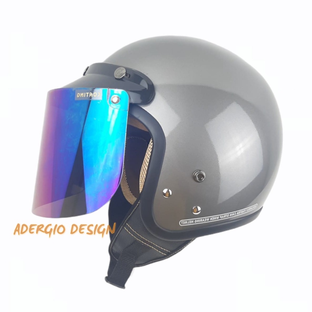 Helm Bogo Classic Dewasa Full Leher SNi Abu Grey Glossy