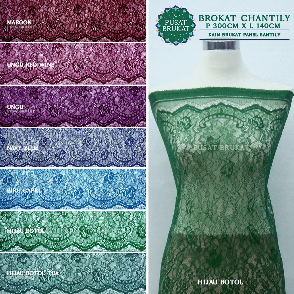 KAIN BROKAT SEMI PRANCIS PANEL SANTILY  / BRUKAT CHANTILY, P 300CM X L 140CM [harga per potong}