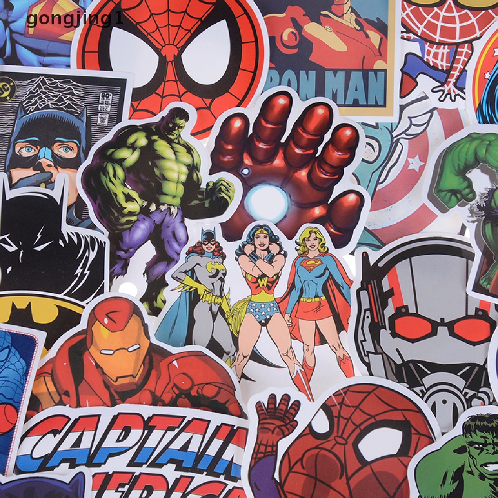 50 Pcs / set Stiker Super Hero Marvel Movies Untuk Skateboard Motor Laptop