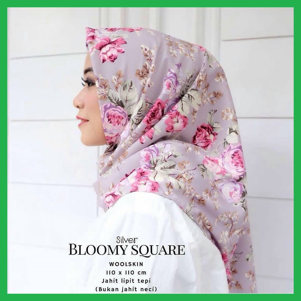 Segi Empat Bloomy Square Hijab 115 Motif Adem Bunga Max Monalisa Black Silver Pink MocaLate Maroon