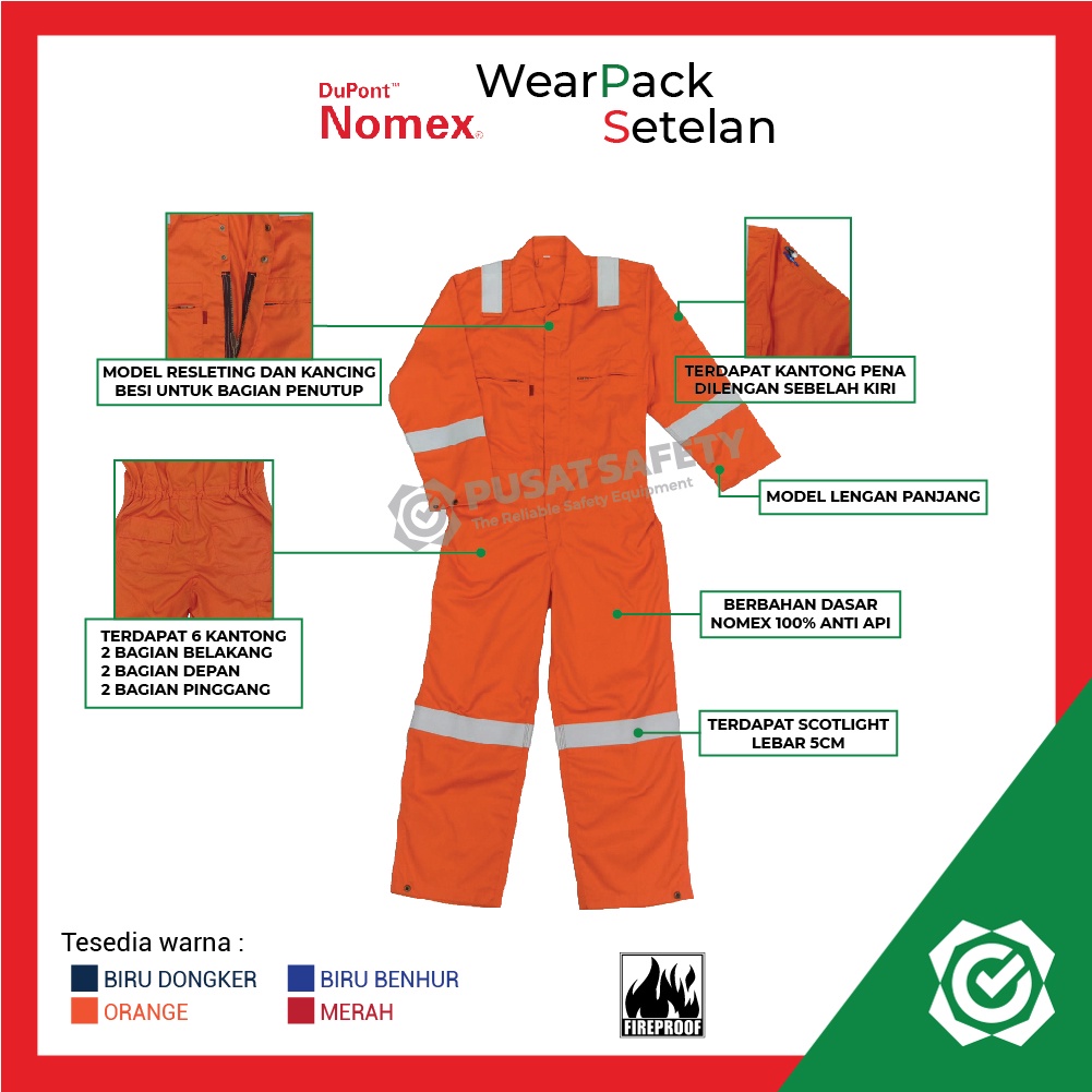 Wearpack Dupont Safety Coverall Anti Api Nomex Original 6 Oz