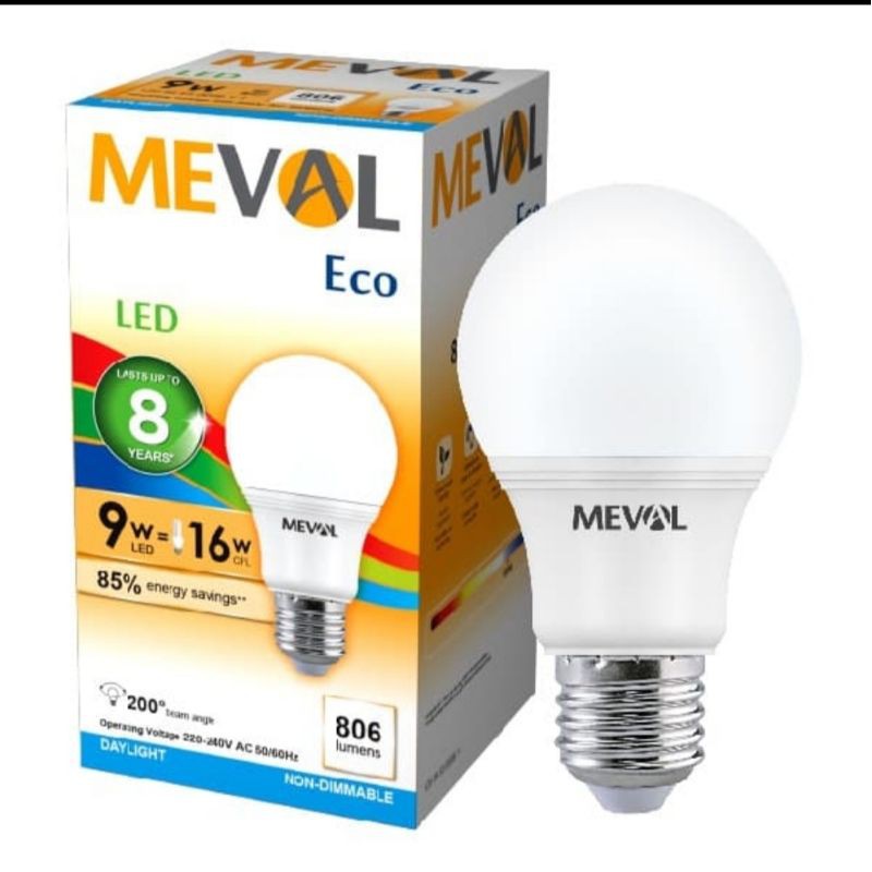 Lampu LED 9 Watt Bohlam MEVAL Putih Bulb E27