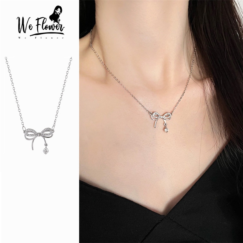 We Flower Kalung Choker Hias Liontin Pita Kristal Gaya Korea Untuk Wanita