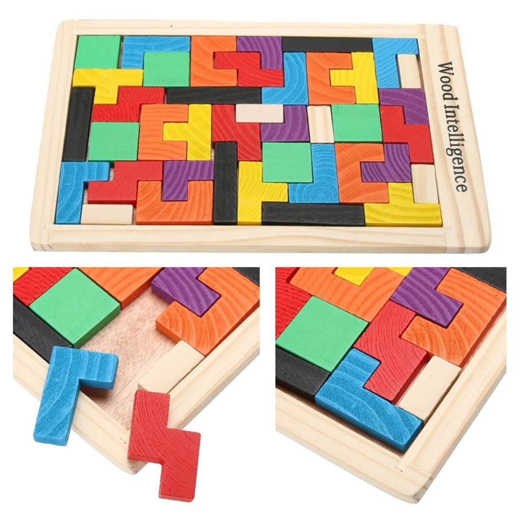 Puzzle Tangram Tetris 1D Wood Mainan Kayu Edukasi Multicolor 111124